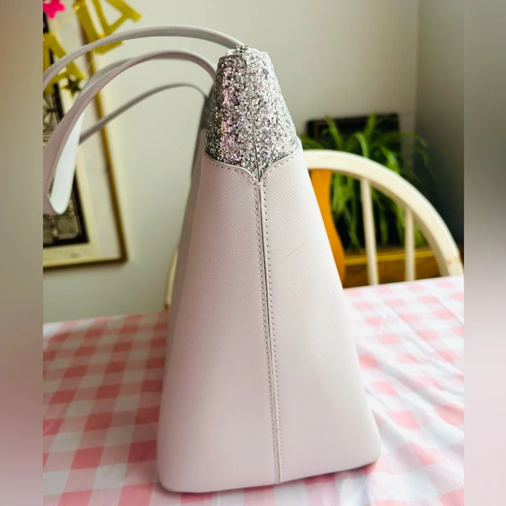 Kate Spade Silver Leather Shoulder Bag with Silver Glitter Trim
